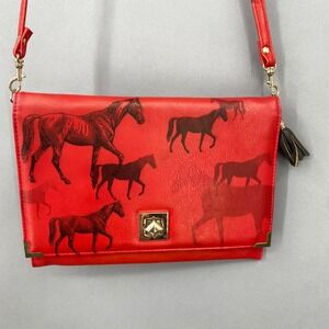 AWST International Red Faux Leather Horse Print Clutch Crossbody Bag Western